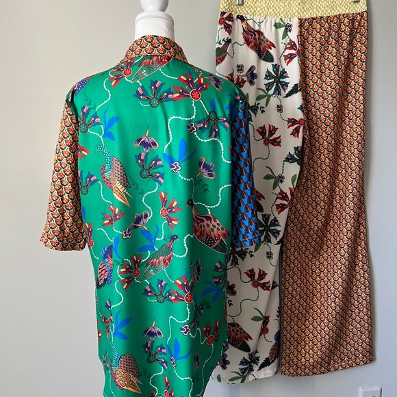 Micas Two Piece Pants Set Floral Printed Short Sleeve Lapel Top & Wide Leg Pants - Picture 5 of 12